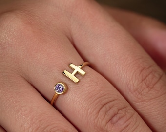 Birthstone Initial Ring