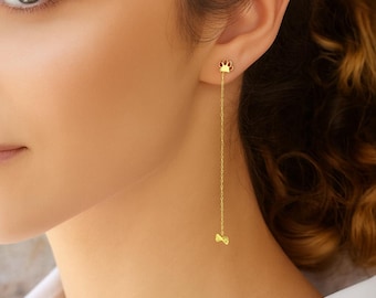 Dainty Threader Earrings Gold Threader Earrings Paw earrings with Bone Symbol Earrings Gift for Petlovers Best Friend Gift
