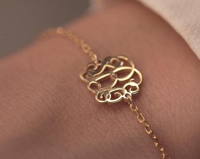 Dainty Monogram Bracelet Sterling Silver Custom  Initial Bracelet Gold Personalized Gift - Bridesmaid or Birthday Gift for Her, Gift for Mom