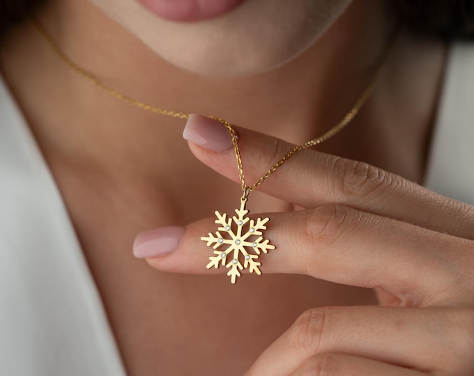 Personalized Snowflake Necklace with Birthstone, Custom Snowflake Birthstone Necklace