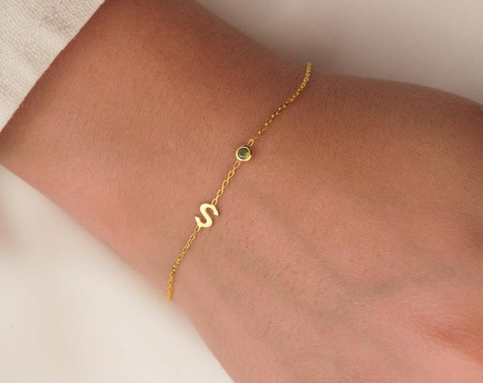 Initial Birthstone Bracelet with Initial Bracelet with Birthstone Letter Bracelet with Birthstone Custom Birthstone Bracelet