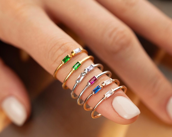 Double Baguette Custom Birthstone Ring