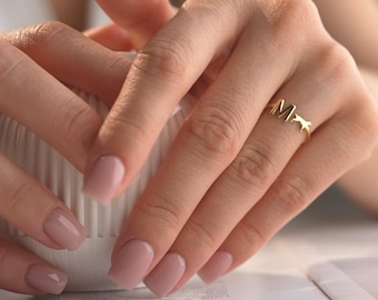 Initial Ring with Dog and Cat Faces