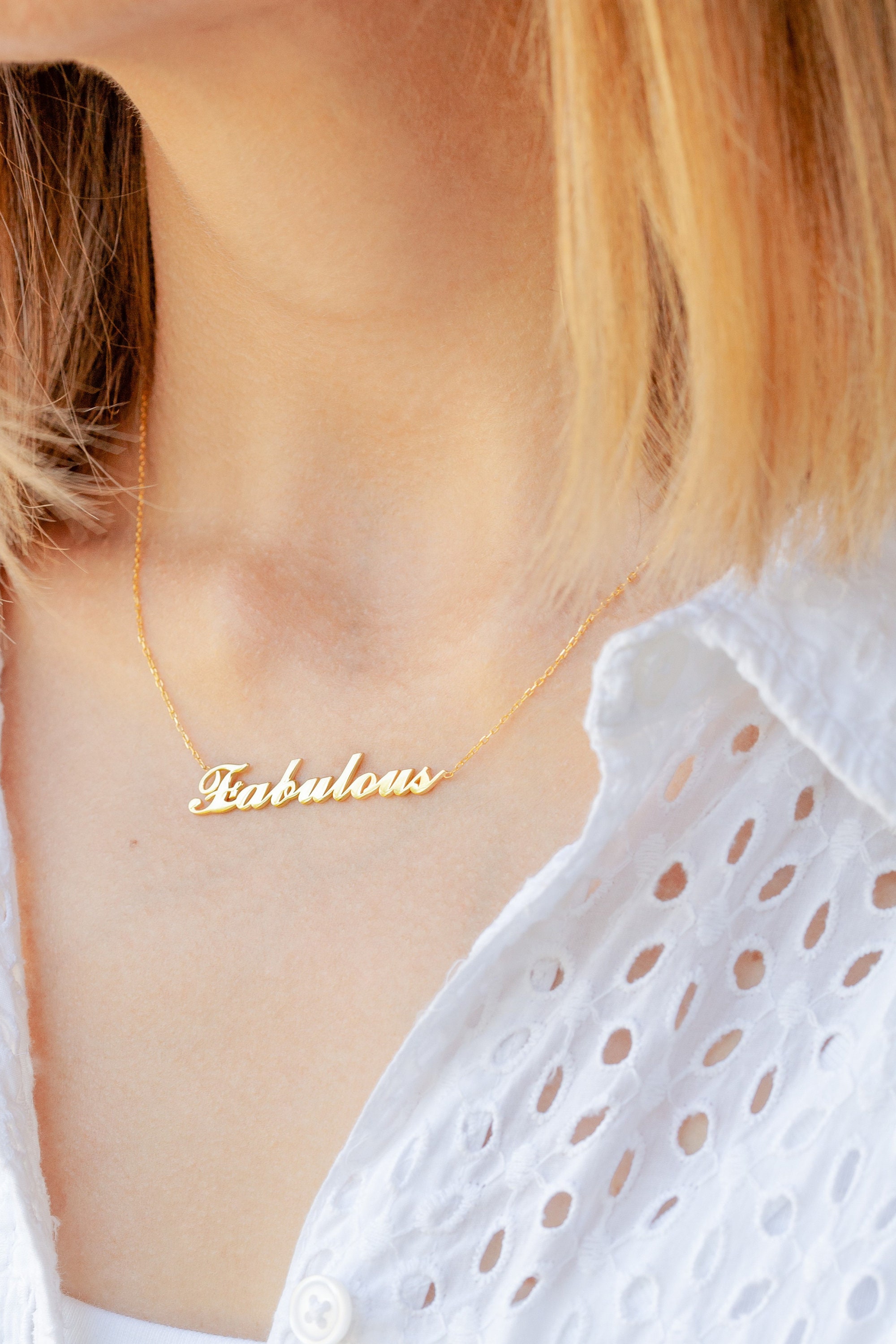 14k Solid Gold Cursive Name Necklace Minimal Necklace Personalized Jewelry  Custom Name Plate Necklace Bridesmaids Gift New Mom 