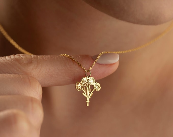 Birth Flower Bouquet Necklace