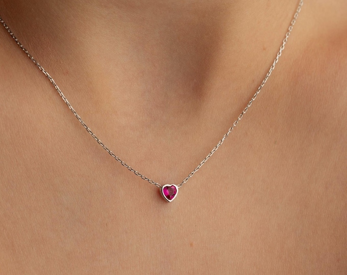 Sterling Silver Birthstone Heart Necklace