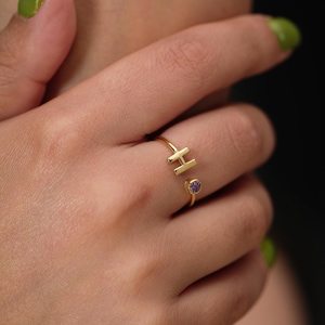 Dainty Double Initial Ring,  Personalized Birthstone Initial Ring, Custom Initial Birthstone Ring - Mothers Day Gift for Her