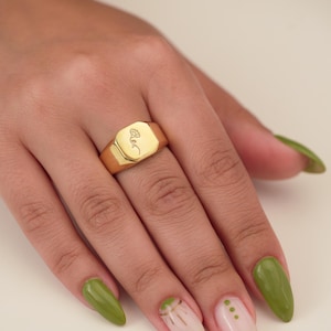 Custom Signet Ring Sterling Silver Signet Birthflower Rings for Women Signet Ring Gold Signet Ring Gift for Her, Christmas Gift