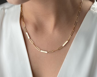 Engraved Tiny Bar Necklace with Paperclip Chain, Mini Name Bar Necklace