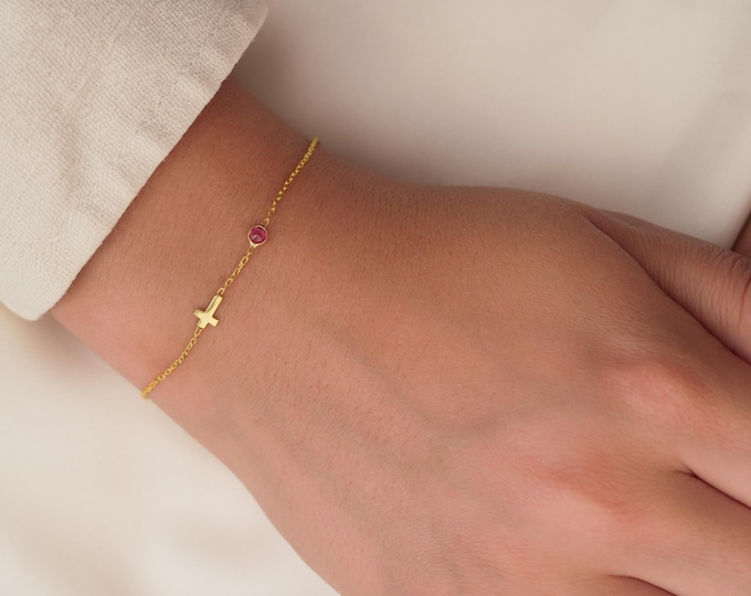 Cross Birthstone Bracelet