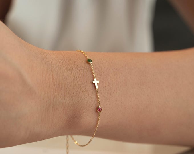 Birthstone Cross Bracelet