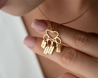 Custom Paw Print Necklace, Bar Necklace with Paw Pendant: Pet Loss Gift
