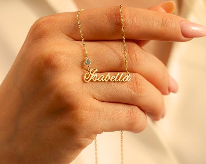 Name Necklace with Birthstone