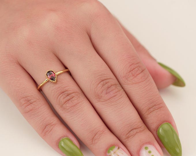 Marquise Birthstone Ring Sterling Silver Birthstone Ring for Women Teardrop Ring Gift for Her, Christmas Gift, Mothers Day Gift