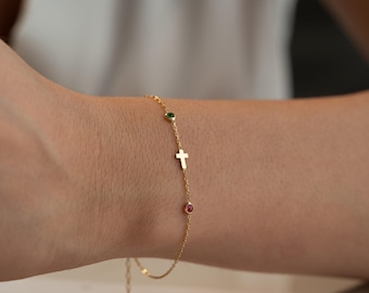 Birthstone Cross Bracelet
