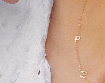 Two Initial Necklace - Personalized Sideways Initials - Perfect Mothers Day Gift