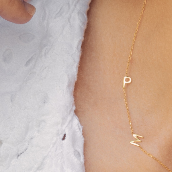 Personalized Sideways Initials - Gold - Christmas - Gifts for Mom - Minimalist Look - Gold Necklace - Bridesmaids Gift - Letter Necklace