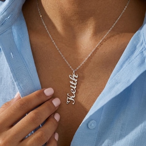 Personalized Vertical Name Necklace, Solid 925 Sterling Silver, Custom Nameplate Jewelry