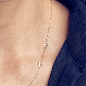 Personalized Sideways Initials - Gold - Christmas - Gifts for Mom - Minimalist Look - Gold Necklace - Bridesmaids Gift - Letter Necklace