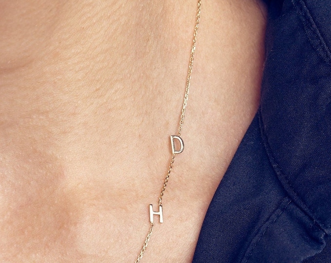 Personalized Sideways Initials - Gold - Christmas - Gifts for Mom - Minimalist Look - Gold Necklace - Bridesmaids Gift - Letter Necklace