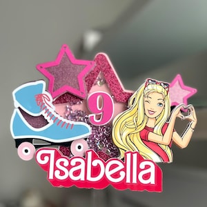 Decorazione per torta di compleanno Barbie - Nome ed età personalizzabili - Decorazione per feste rosa glamour