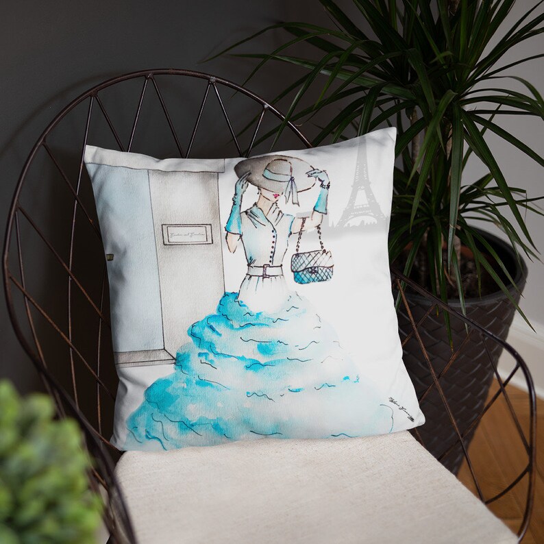 Paris Shopping Spree Throw Pillow fashion illustration, fashion design, Paris, Eiffel Tower, accent pillow, home decor