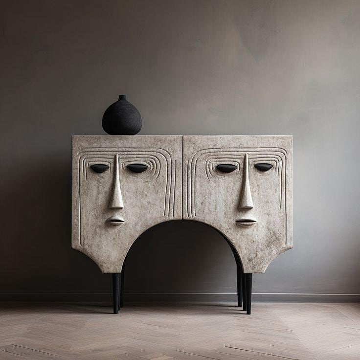 One of a kind Iconic Handmade Harmonizing organic design with Wabi Sabi console,Boho style,neutral decor Japandi style shiro kuramata school