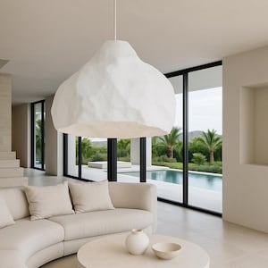 White Sculptural Pendant Light: Handmade Plaster Ceiling Lamp, Organic Modern