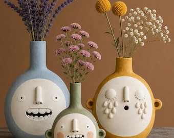 Wabi Sabi Family Face Vase Collection ,Handmade Sculptural organic Art