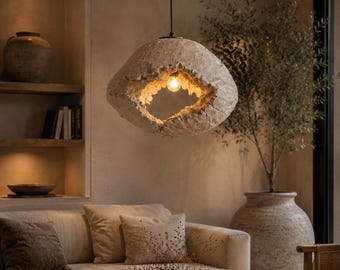 Wabi Sabi Cave Pendant Lamp ,Handmade natural Light ,Organic Sculptural Ceiling Lamp.