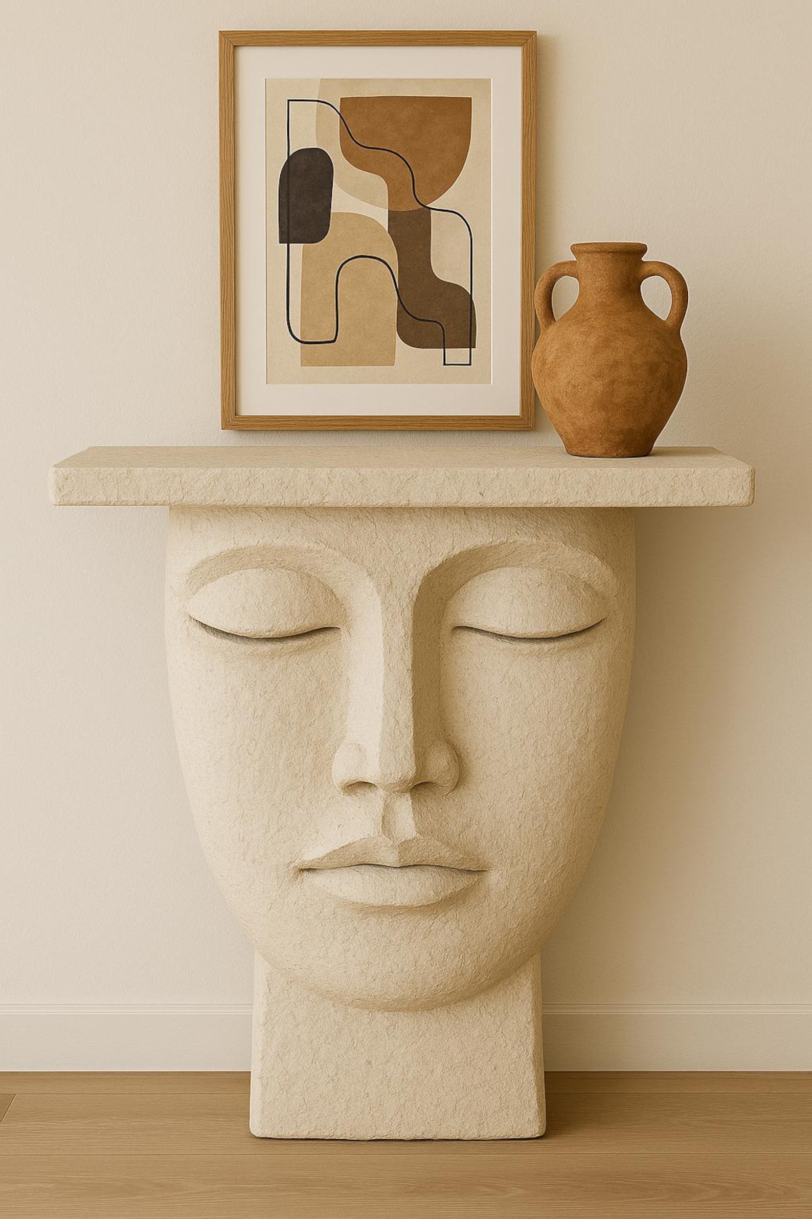 Gallery Detail: Handmade Papier Mâché Face Console Table Boho Entryway Accent Piece