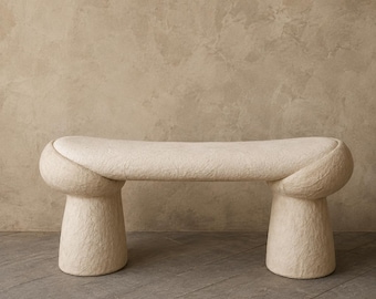 Organic Wabi Sabi Sculptural Bench ,Handmade Japandi Minimalist Statement Entryway Bench
