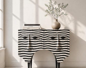 Handmade Surreal Wabi Sabi Console Table, Neutral Boho Japandi Statement Furniture