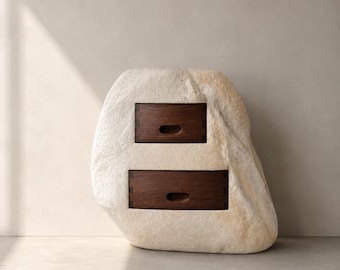Sculptural Stone Nightstand, Handmade Organic Japandi Bedside Table, Two Drawers