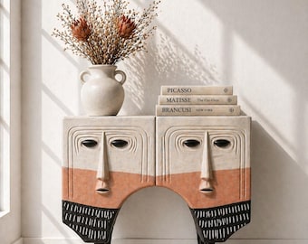 Handmade Wabi Sabi Console Table, Surreal Japandi Boho Decor, Textured Statement Furniture