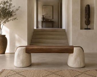 Handmade Sculptural Ash Wood Bench, Wabi Sabi Organic Statement Bench ,Luxury Japandi Entryway Seat