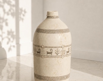 One of a kind Handmade Wabi Sabi Sculptural Jar ,Organic Stone Effect Decorative Floor Vase