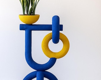 Porte-plantes élégant fait main unique en son genre inspiré du style Memphis
