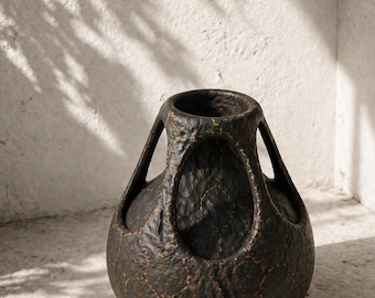 Handcrafted Wabi Sabi Sculptural Jar, Kintsugi Crackle Finish, Organic Modern Decor
