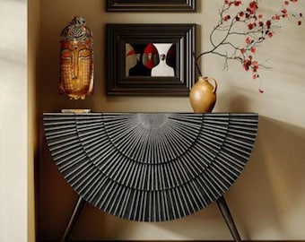 one of a kind Modern Black Fan-Shaped Half Moon Console Table – Sculptural Entryway Accent for Luxury Homes Japanese Shiro Kuramata school