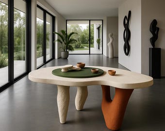 Organic Sculptural Coffee Table, Textured Stone Finish, Luxury Wabi Sabi Furniture