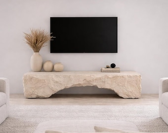 Wabi Sabi Console Table,Handmade Sculptural Stone Texture,Minimalist Organic TV Stand,Japandi Luxury Furniture,Unique Art Console