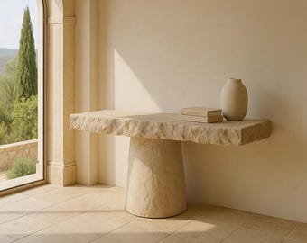 Console de table sculpturale fabriquée à la main : finition en pierre organique, décoration minimaliste UK