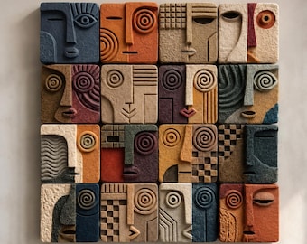 Einzigartige handgefertigte abstrakte Gesichtswandkunst, 160 x 160 cm, skulpturales modernes Statement