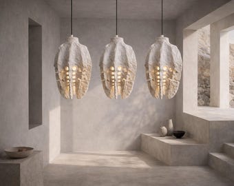 Rzeźbiarska lampa wisząca Wabi Sabi, ręcznie wykonana organiczna, teksturowana oprawa sufitowa