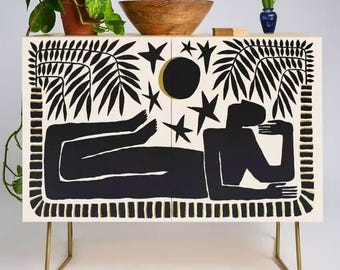 Iconic Harmonizing  organic design with Wabi Sabi console,Boho sideboard style,neutral decor Japandi style Shiro Kuramata school