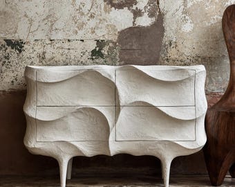 Ocean Wave Wabi Sabi Console Table ,Sculptural Luxury Entryway Cabinet