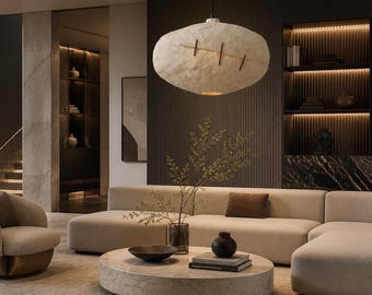 Handmade Wabi-Sabi Pendant Lamp, Organic Stone Effect Hanging Light Fixture