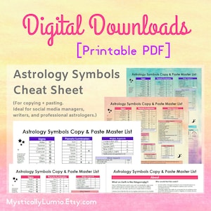 Astrologie Symbole Cheat Sheet (für Kopieren und Einfügen) & Klassische Elemente Clip Art [Digital PDF Printables und PNG Dateien]