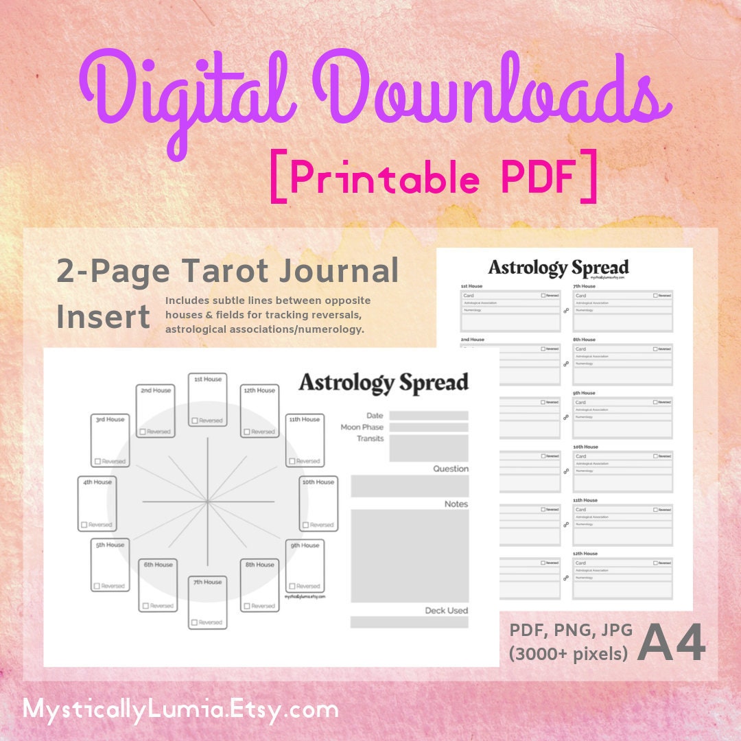 2-page Printable Tarot Journal Insert (astrology Spread Worksheet) [PDF ...